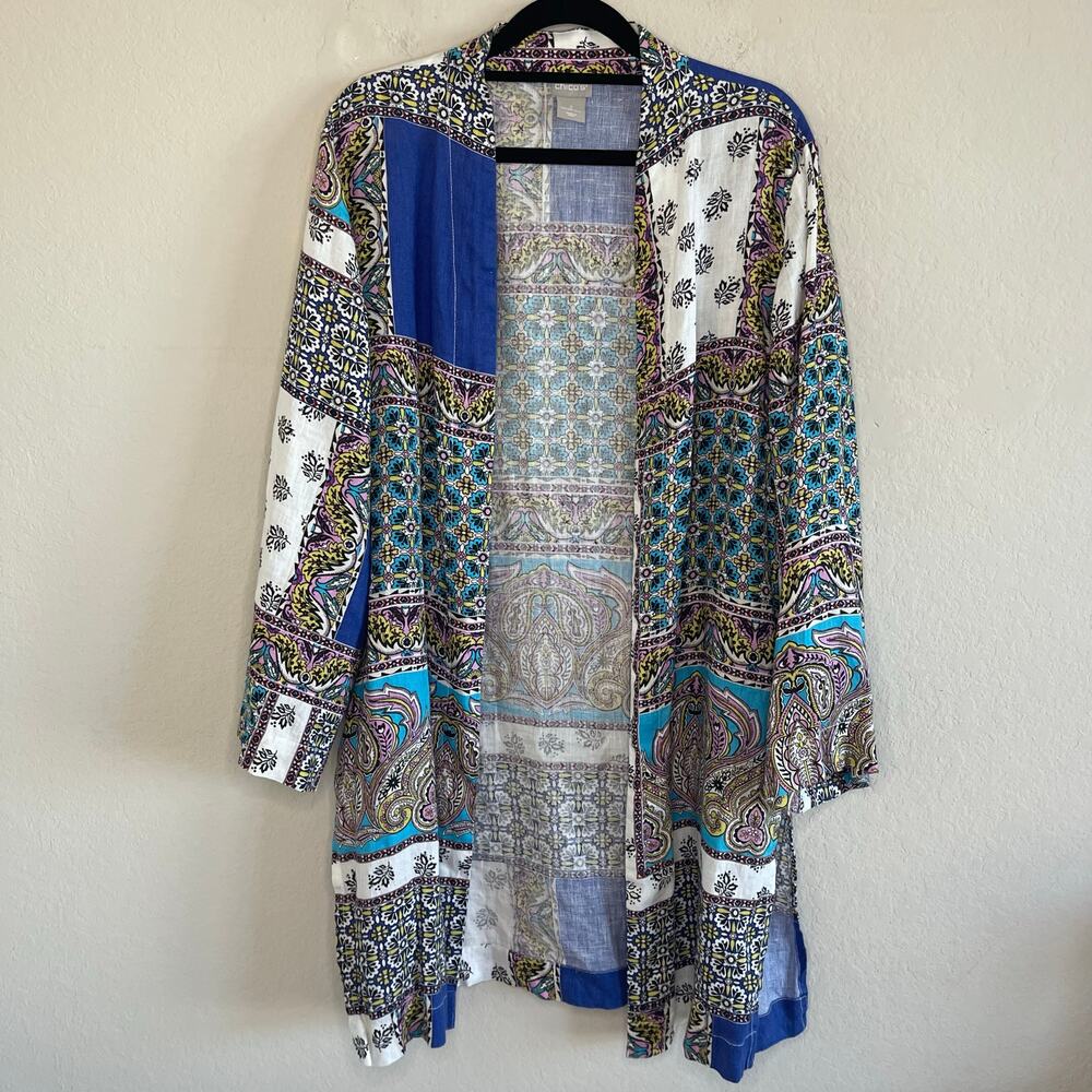 Chicos Open Front Linen Duster Jacket Patchwork -… - image 5